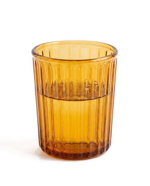 Ribbed amber glass tumbler